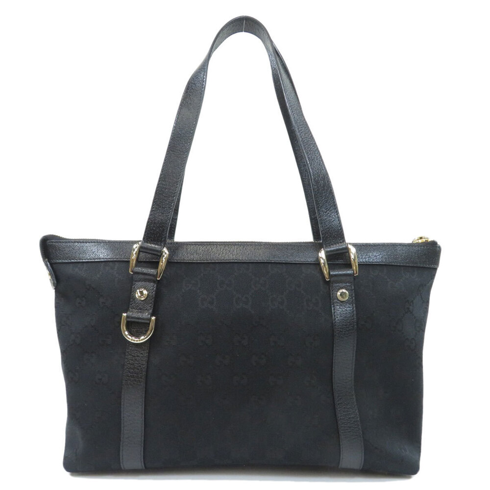 Gucci Abbey Tote trim canvas black Monogram leather GG Black